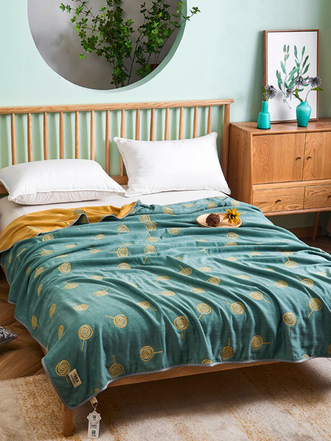 JC HOME Green Abstract AC Room Single Bed Quilt