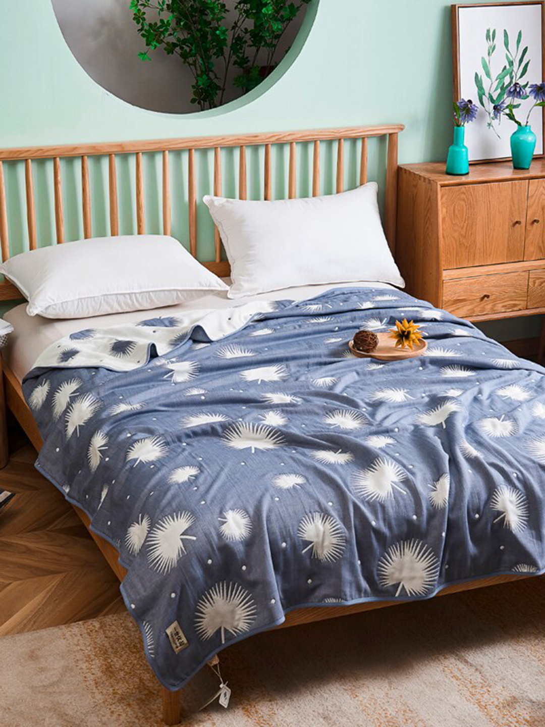 JC HOME Blue & White Abstract AC Room Single Bed Quilt