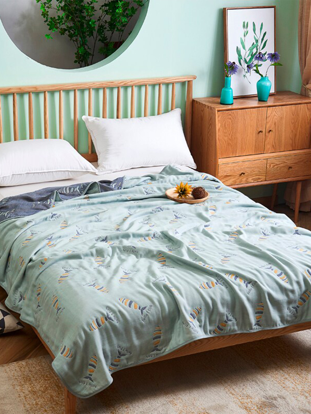 JC HOME Blue Abstract Cotton AC Room Double Queen Bed Quilt