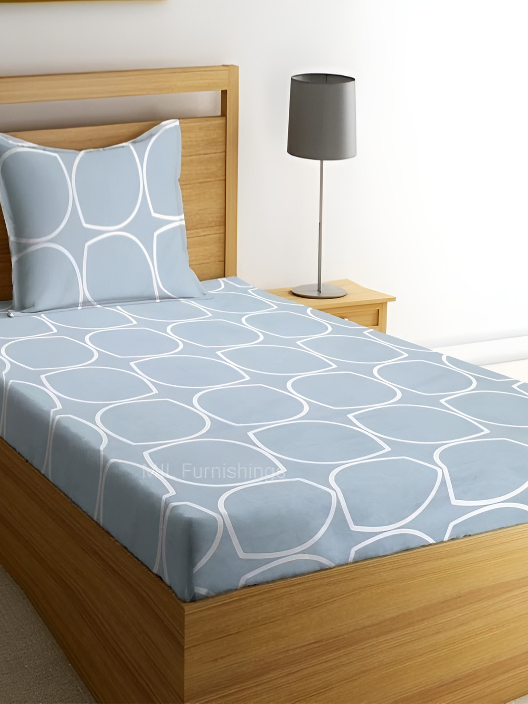 RRC Signature Collection Grey Geometric Microfiber 144 TC Fitted Single Fine Bedsheet with a Pillow Cover-60 x 90 inches