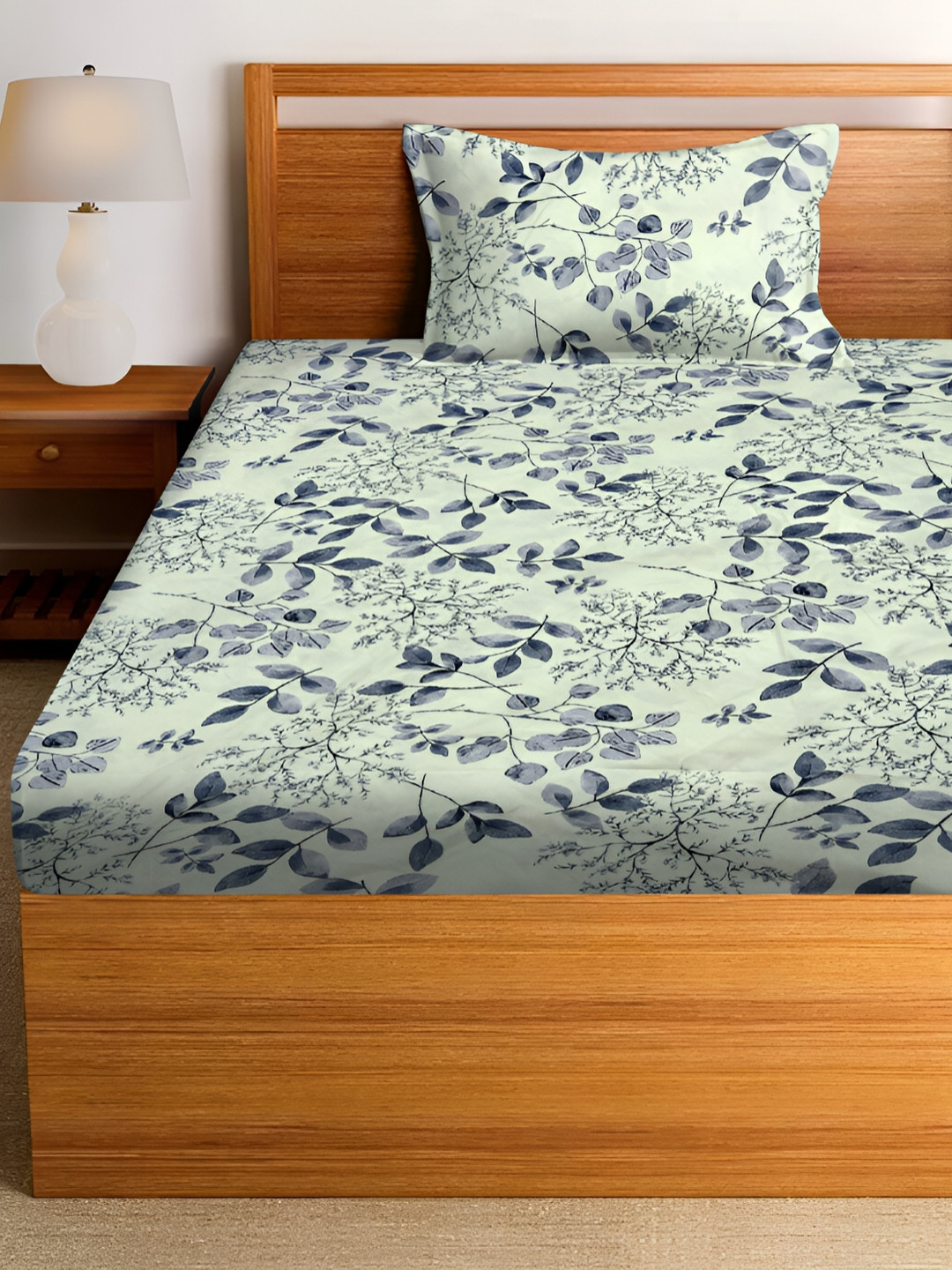 RRC Signature Collection Grey Floral Microfiber 144 TC Single Fine Bedsheet with a Pillow Cover-60 x 90 inches