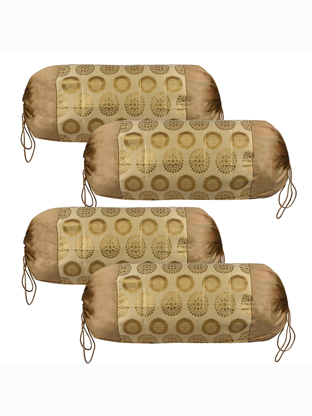 Kuber Industries Gold Toned & Beige 4 Pieces Printed Bolster Covers