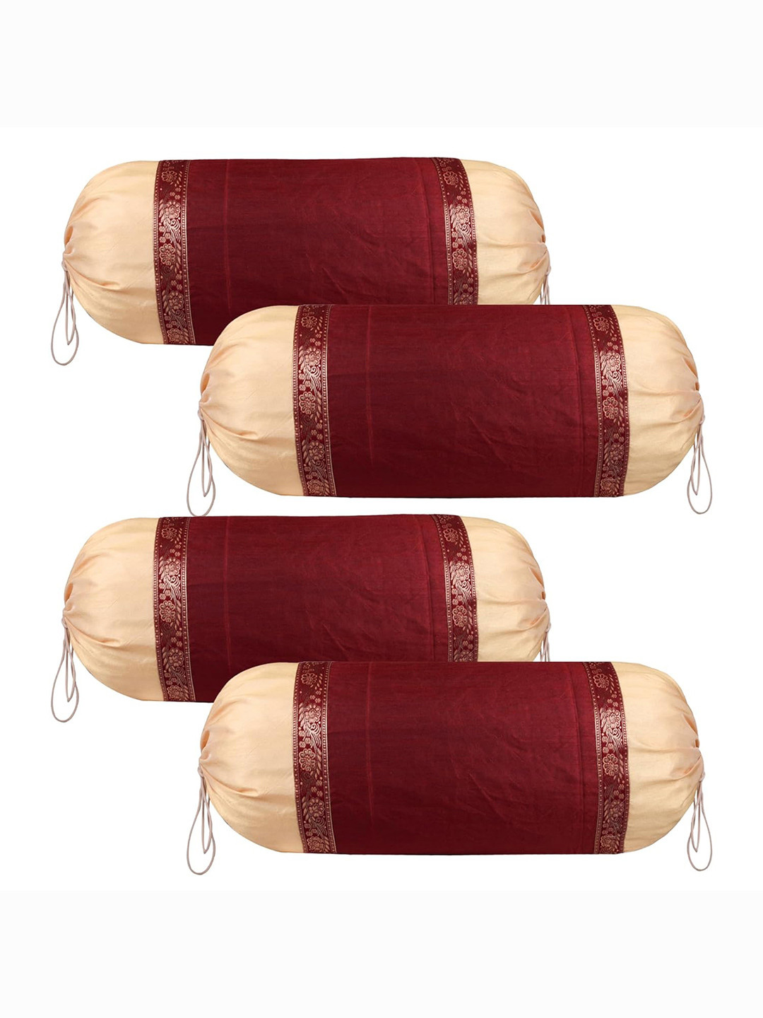 Kuber Industries Maroon & Cream Coloured 4 Pieces Printed Bolster Covers