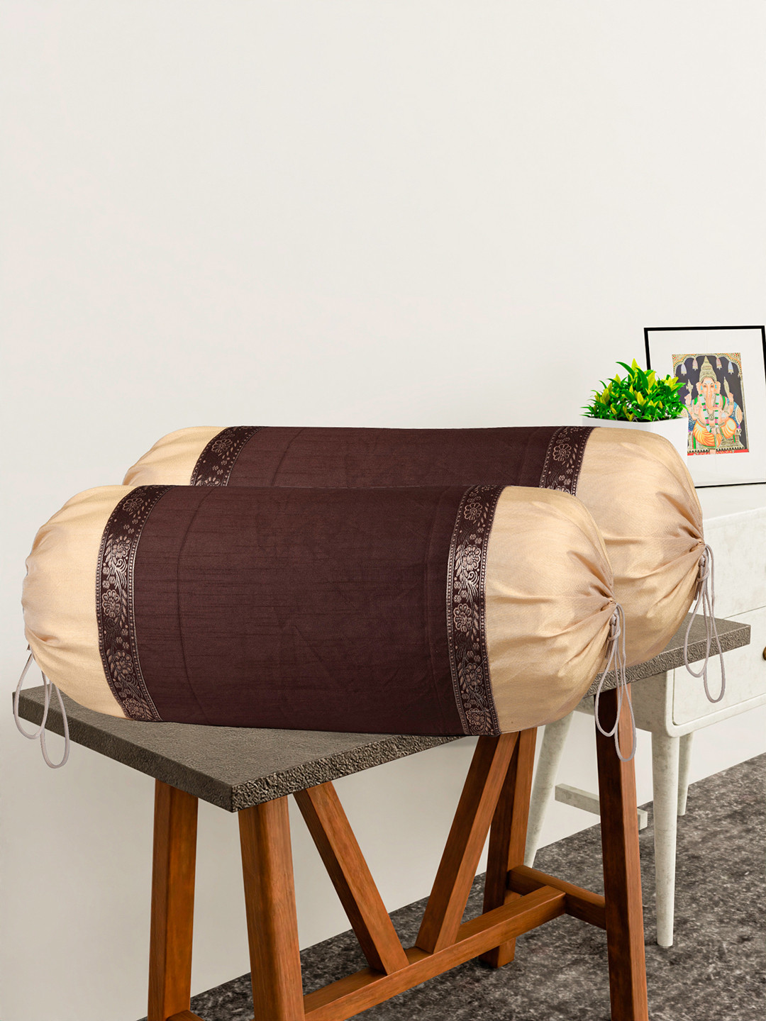 Kuber Industries Brown & Cream 4 Pieces Printed Cotton Bolster Covers