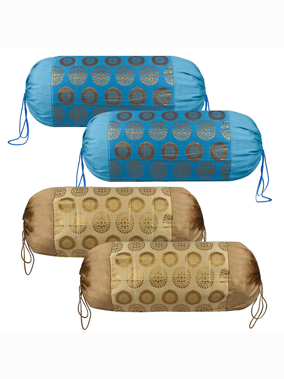 Kuber Industries Blue & Beige 4 Pieces Printed Cotton Bolster Covers