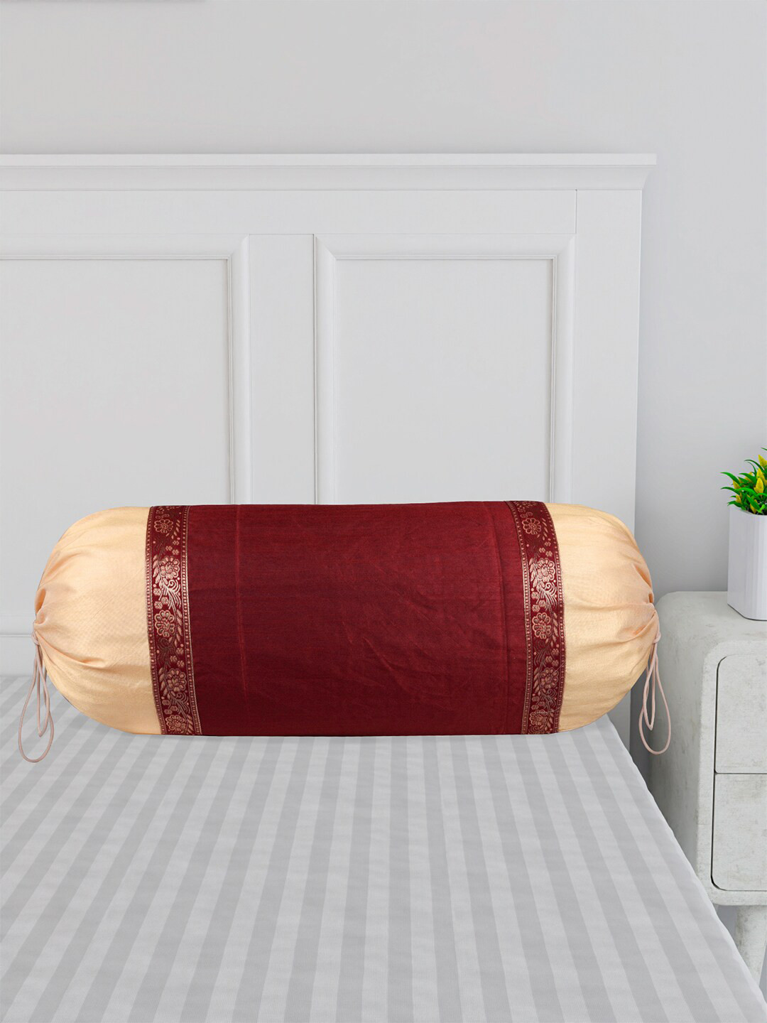 Kuber Industries Maroon & Cream 2 Pieces Printed Bolster Covers