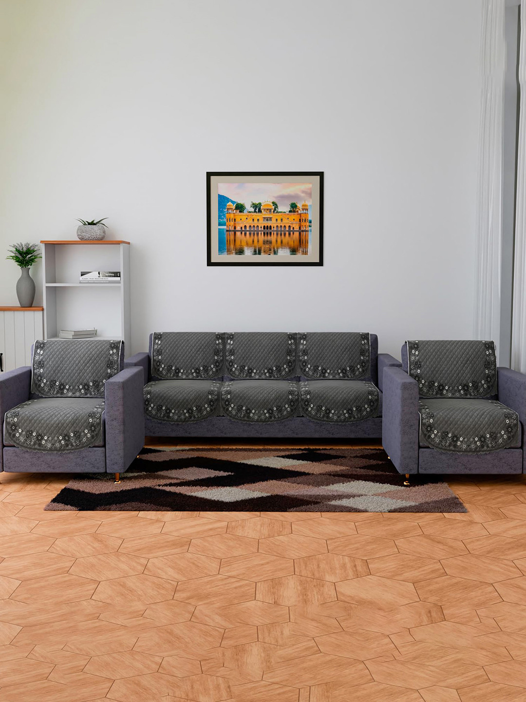 Kuber Industries Set of 10 Printed Velvet Sofa Covers Without Arms