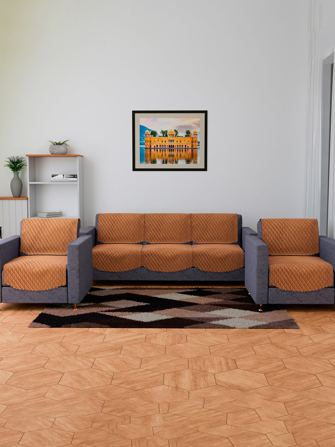 Kuber Industries Brown 10 Pieces Velvet 5 Seater Sofa Covers Without Arms