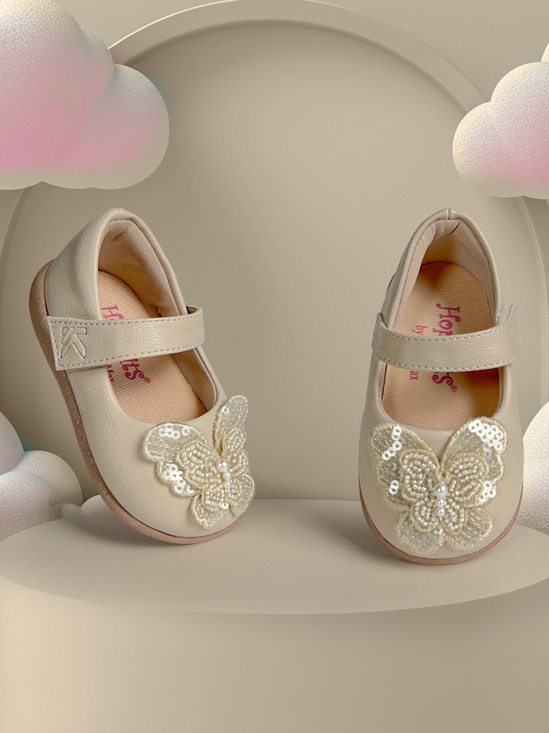 KazarMax Baby Girls First Steps Beige Embellished Butterfly Ballerinas Flat