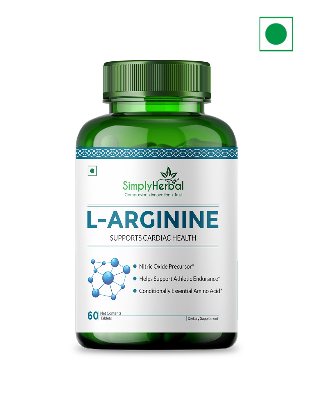 Simply Herbal L-Arginine Tablets for Cardiac Health with Amino Acids - 60 Tablets
