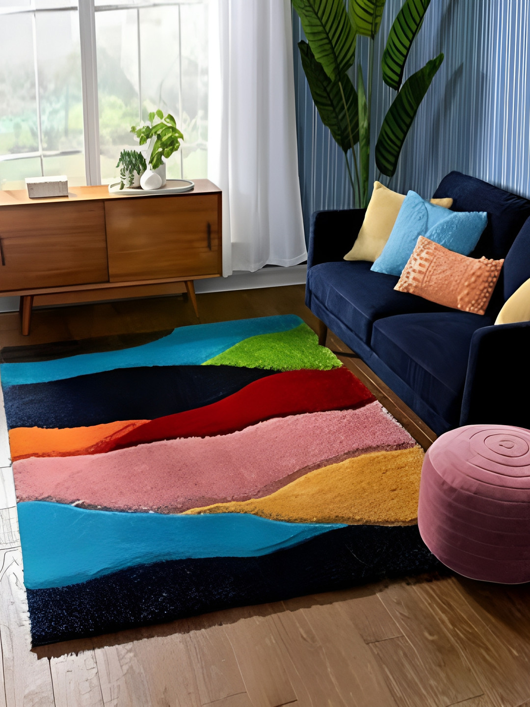 Shopgallery Pink & Blue Geometric Carpet