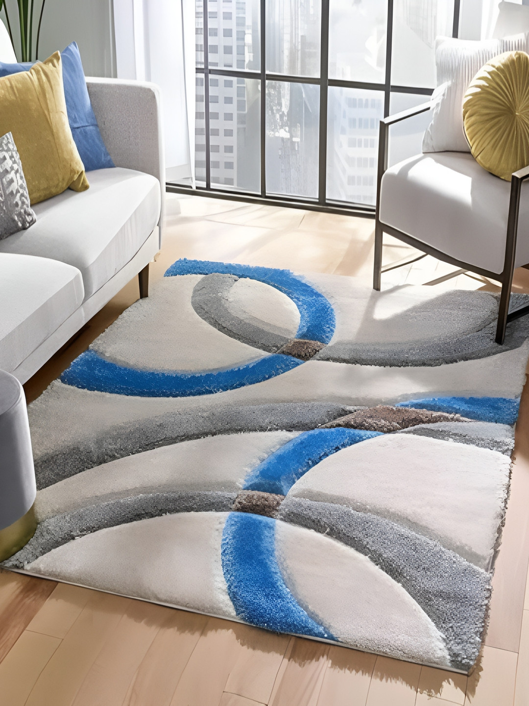 Shopgallery Grey & Blue Geometric Carpet