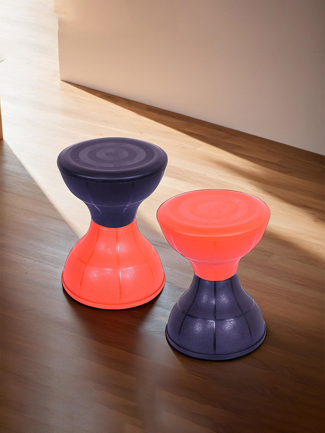 Kuber Industries 2-Pcs Black & Orange-Coloured Seating  Damroo Stools