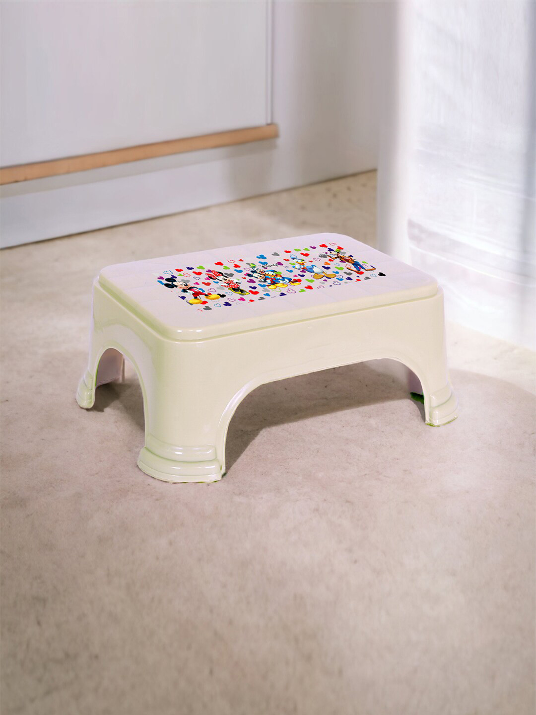 Kuber Industries Beige 3 Pieces Mickey Printed Featherweight Plastic Step Stools