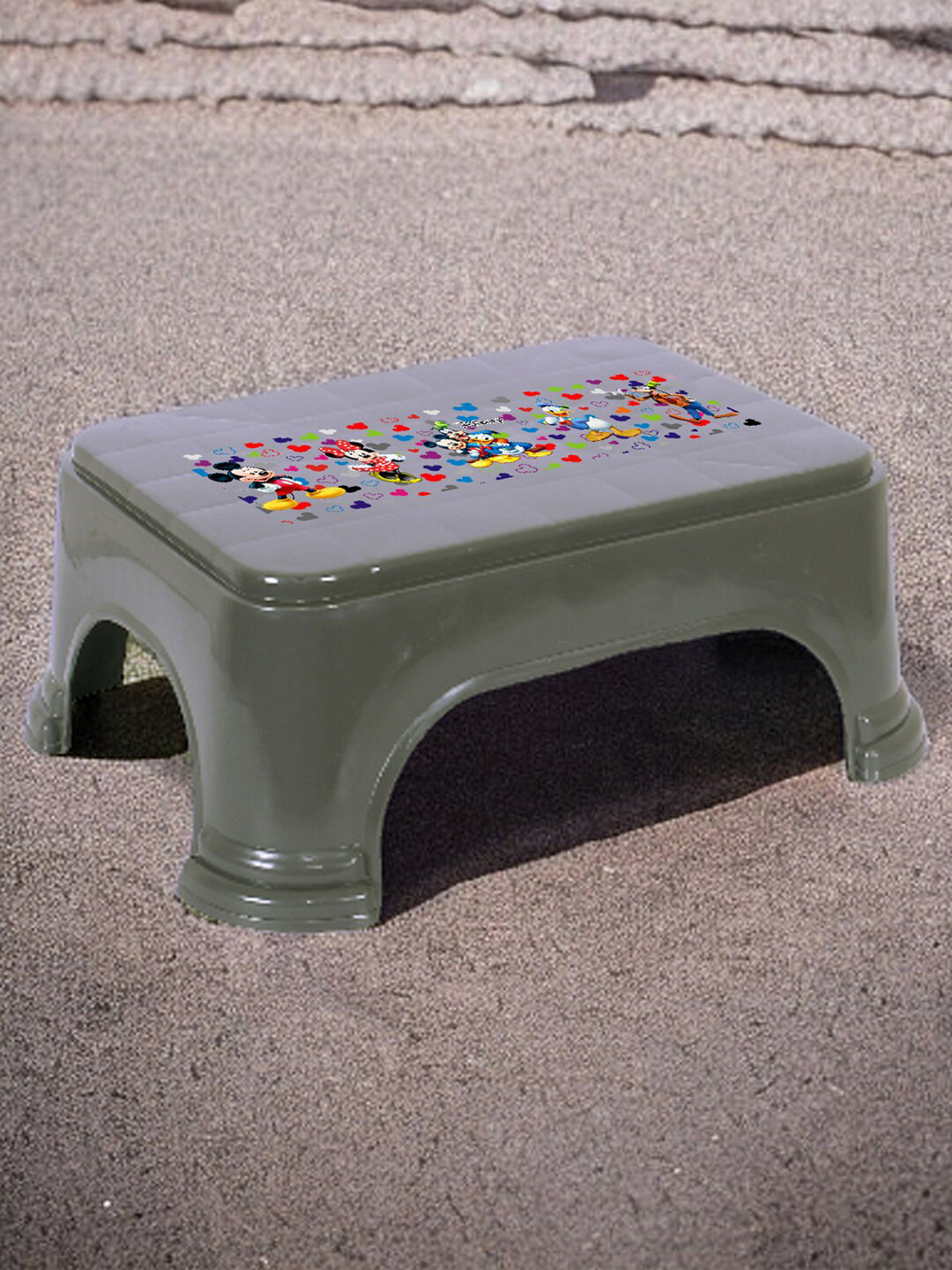 Kuber Industries Grey & Brown 3 Pieces Abstract Printed Plastic Bathroom Step Stools