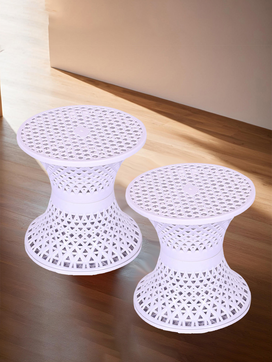 Kuber Industries 2-pcs-White Seating Damroo Stool for Balcony