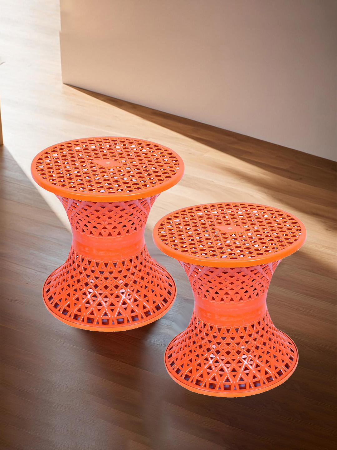 Kuber Industries 2-pcs Orange Colored Seating Damroo Stool for Balcony