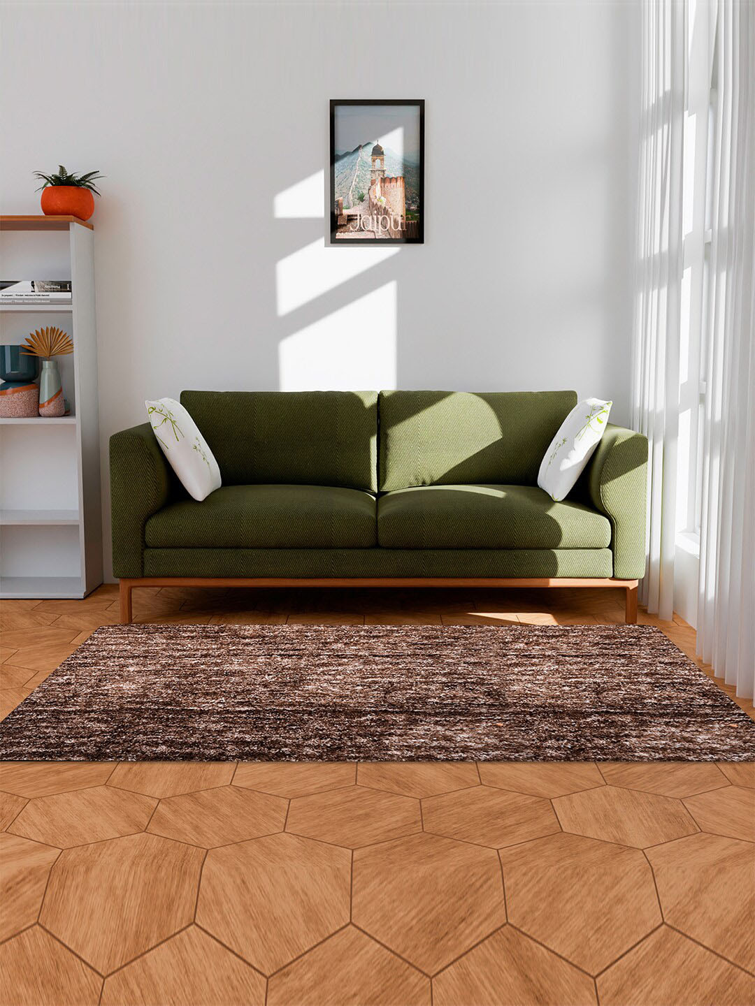 Kuber Industries Brown Abstract Textured Water Resistant Shaggy Carpet