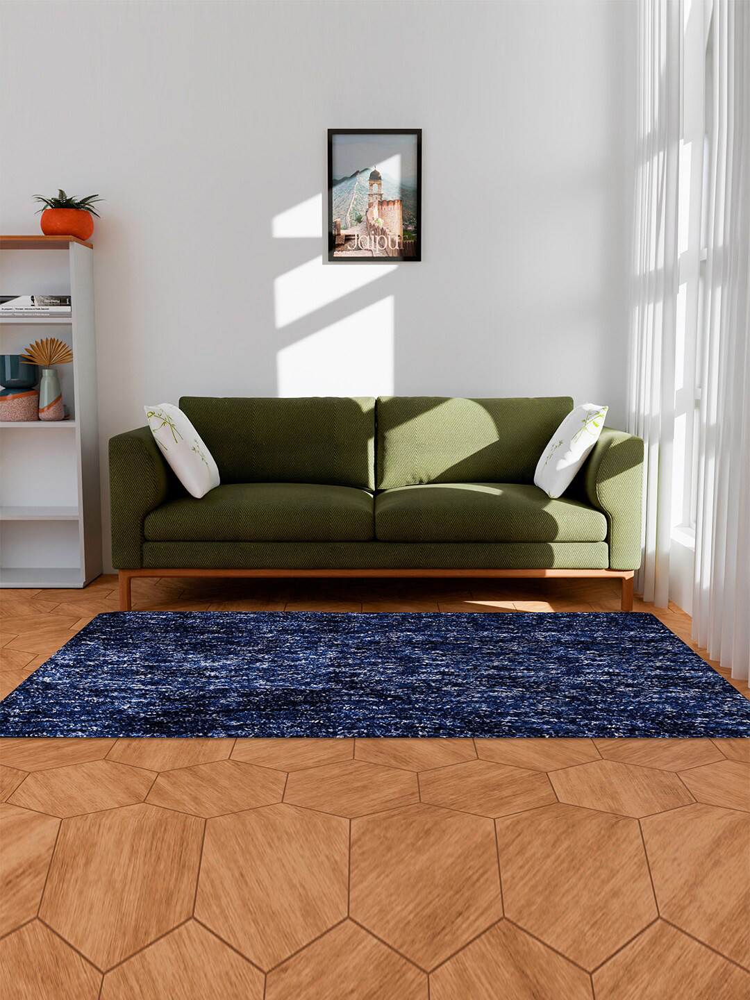 Kuber Industries Blue Abstract Textured Water Resistant Shaggy Carpet