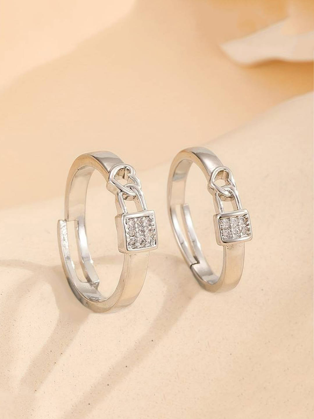 Krelin Unisex Set Of 2 Sliver-Plated Heart Shaped Adjustable Finger Rings