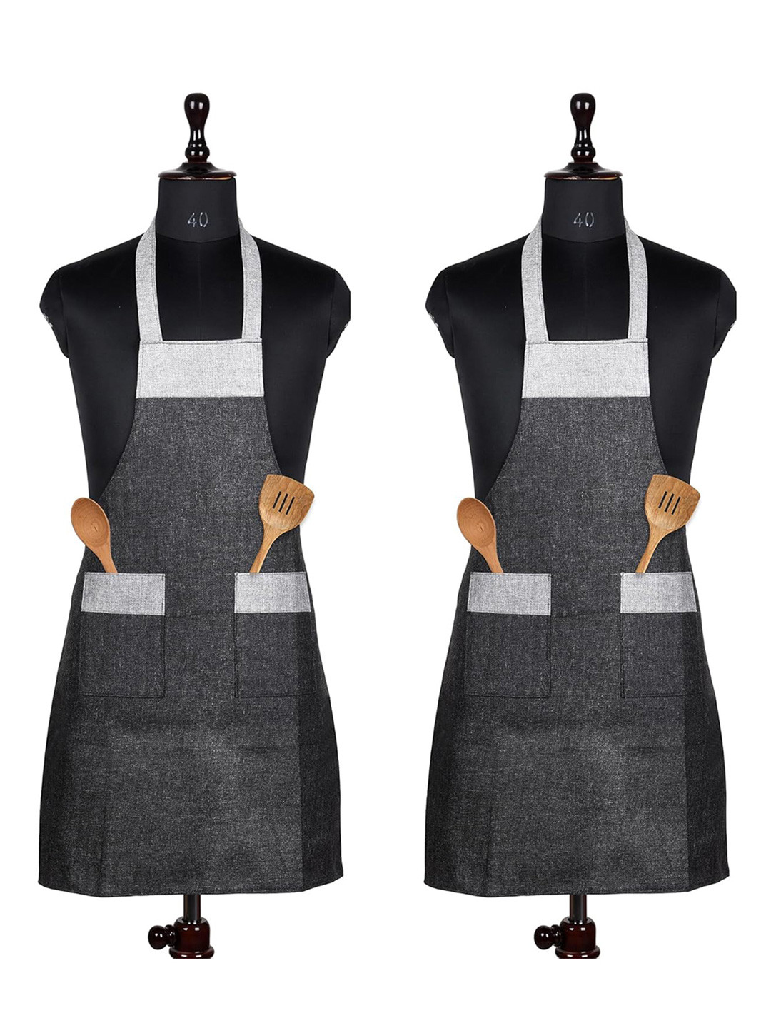 Kuber Industries Set Of 2 Grey Water Resistance Kitchen Apron