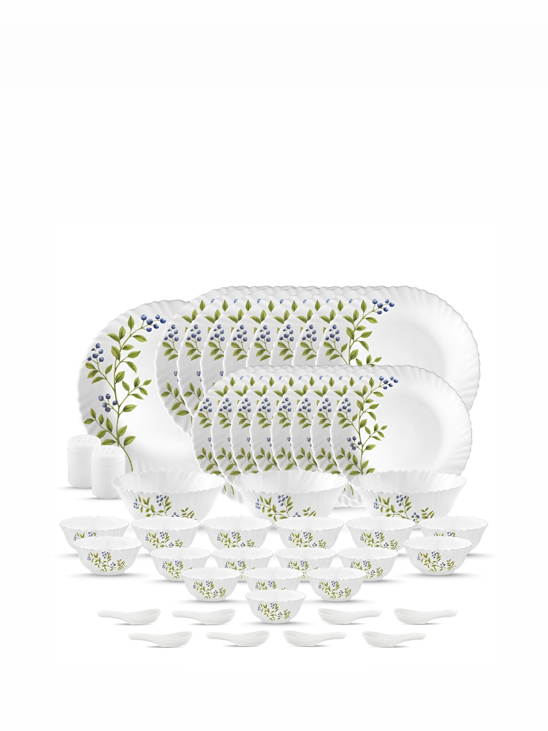 Laopala Opal Green Floral Opalware Microwave Safe 46 Piece Dinner Set