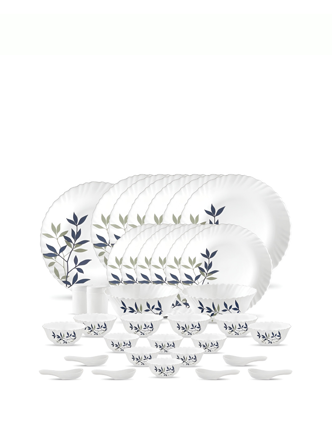Laopala Blue Leaf Opalware Microwave Safe 35 Piece Dinner Set