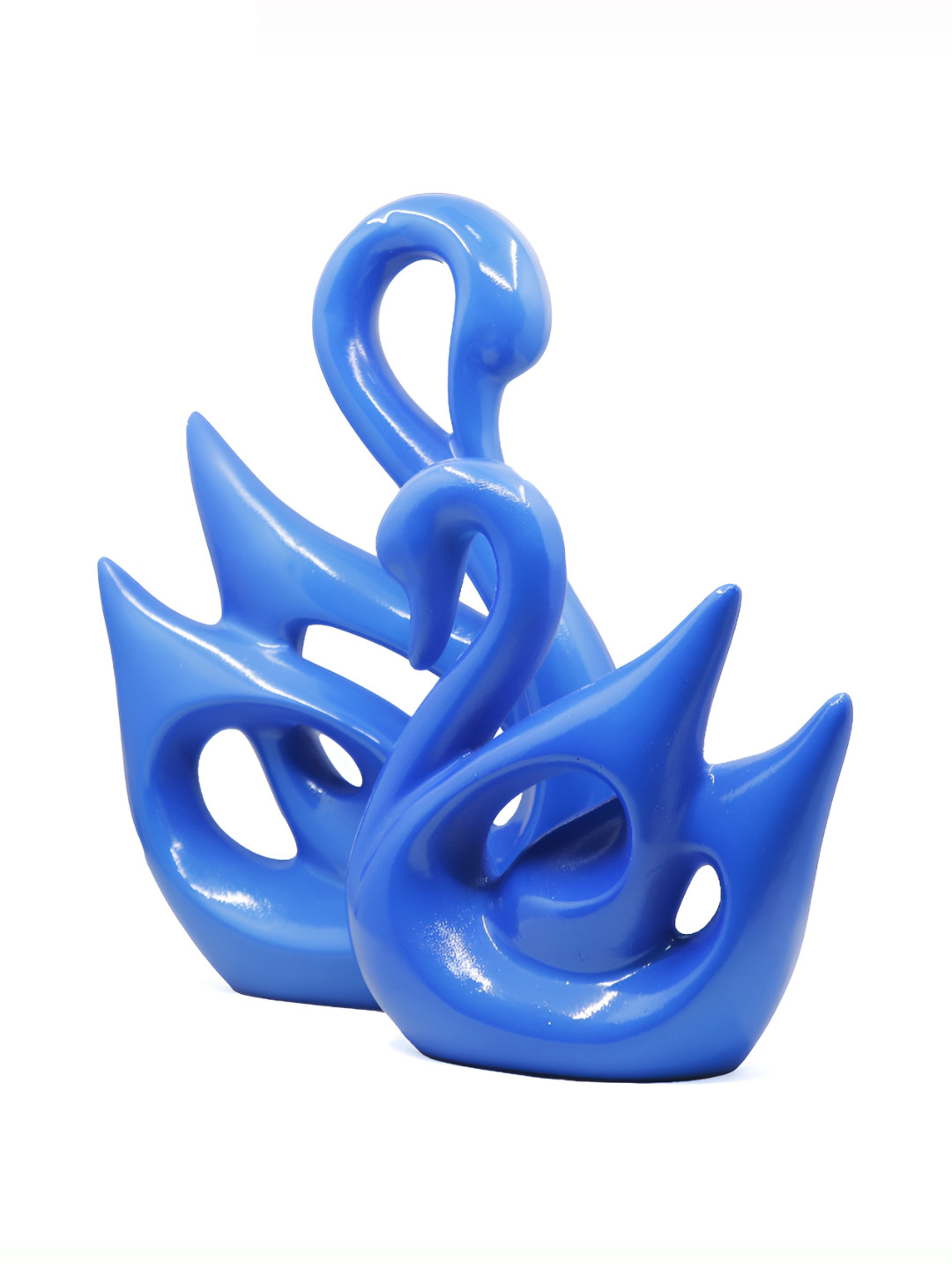 GW CREATIONS Swan Couple Blue Marble Glossy Living Room Set of 2 Medium Showpieces - 10.2 Inches