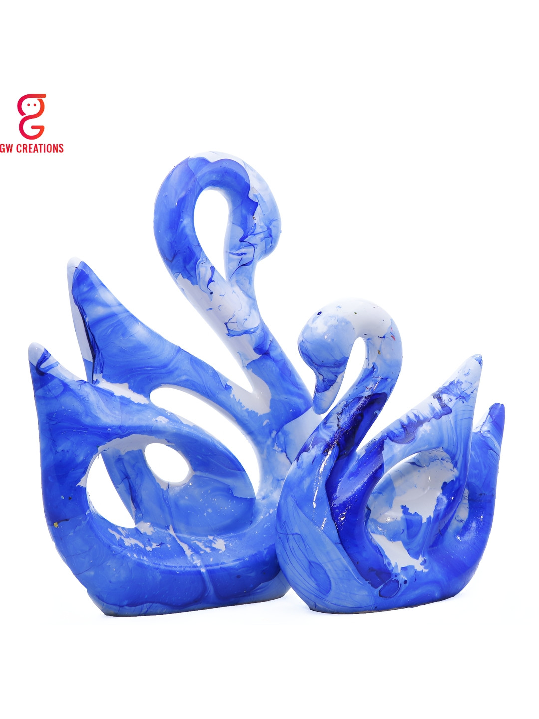 GW CREATIONS Swan Couple Blue Marble Glossy Living Room Set of 2 Medium Showpieces - 9.8 Inches