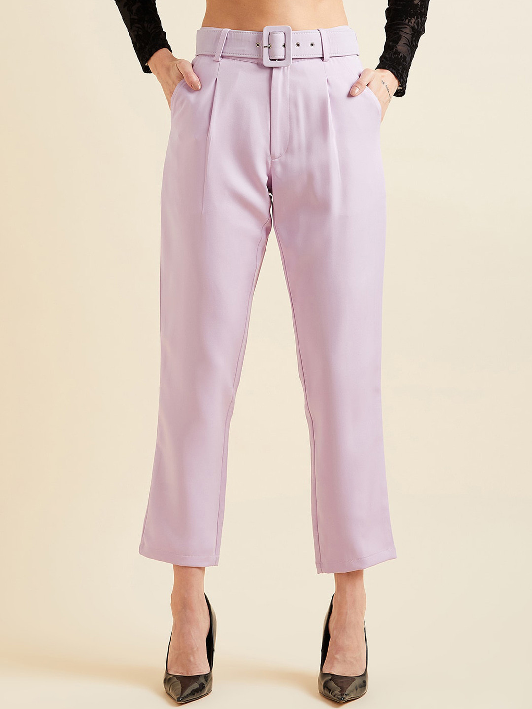 PANIT Women Comfort High Rise Wrinkle Free Cropped Trousers