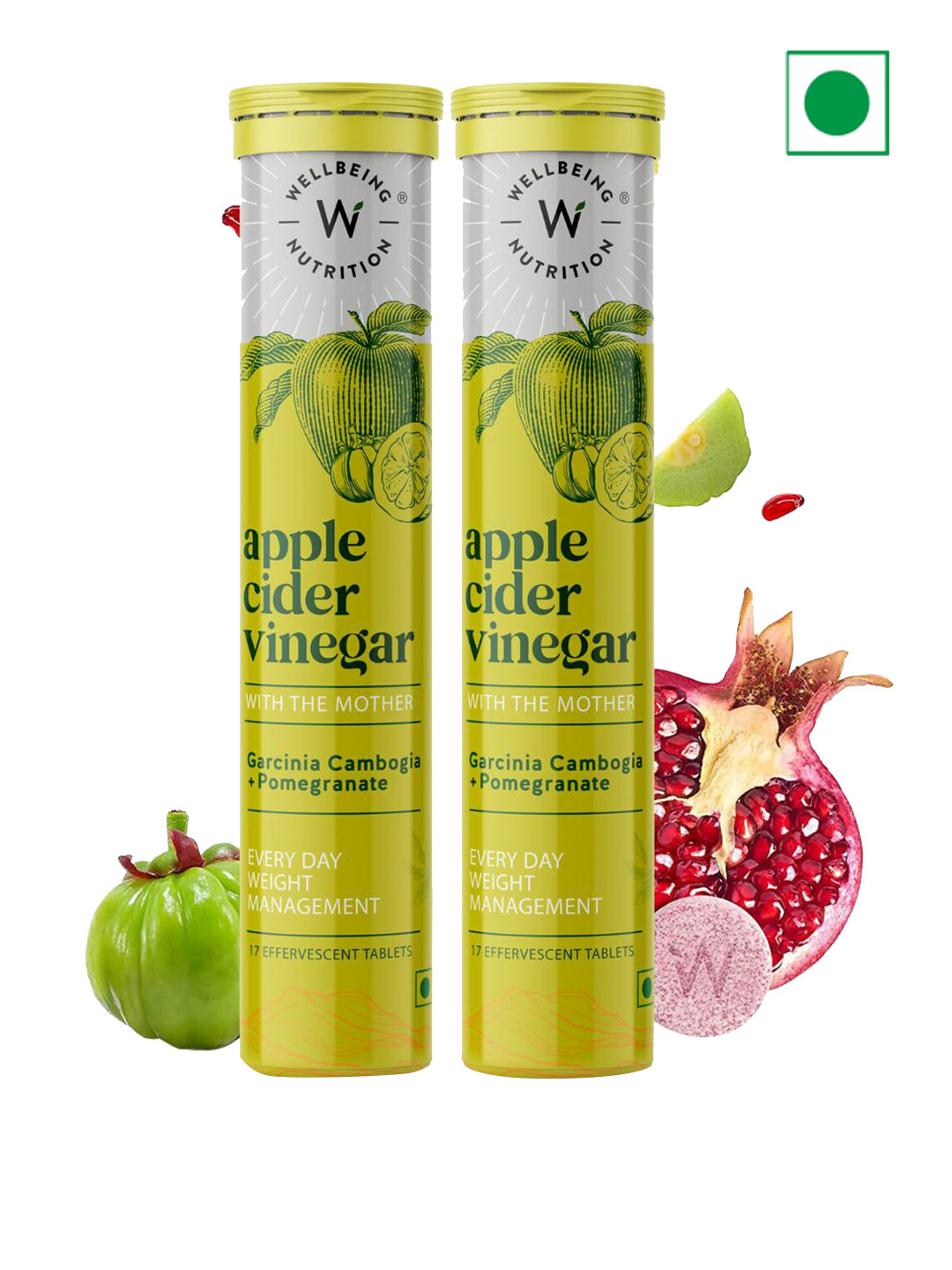 Wellbeing Nutrition Set of 2 Apple Cider Vinegar Tablets with Pomegranate- 17 Tablets Each