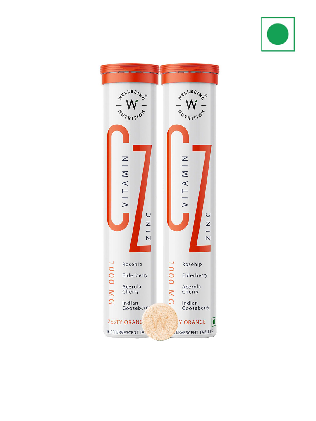 Wellbeing Nutrition Set of 2 Zesty Orange Vitamin C & Zinc Tablets - 16 Tablets Each