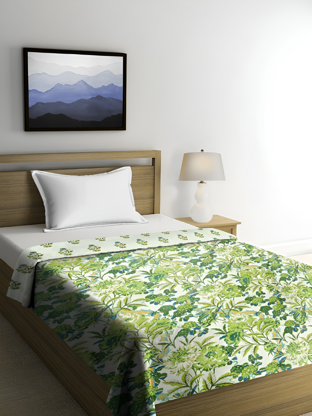 RRC Green Floral Microfiber Mild Winter 150 GSM Single Bed Comforter