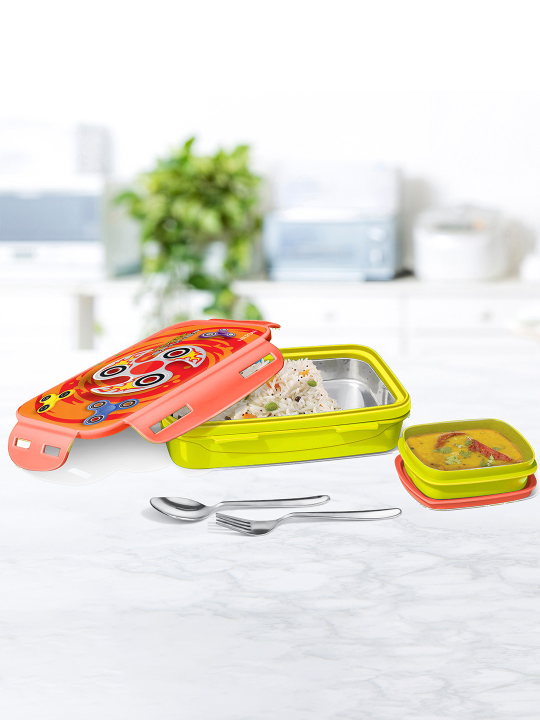 Milton Steely Deluxe Plastic Leak Resistant 4PCs Lunch Box With Spoon and Fork