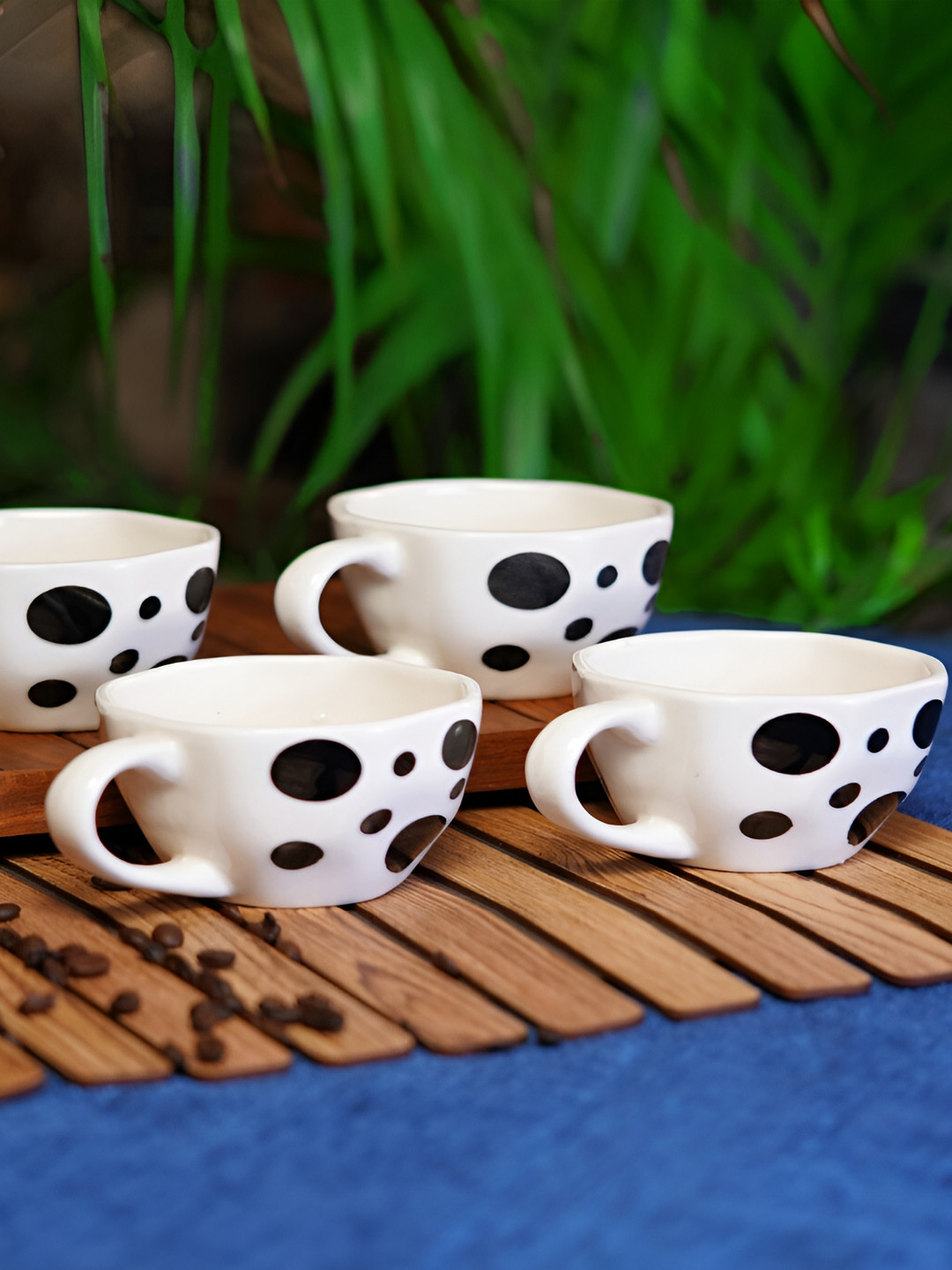 Freakway Irish Black Polka Dots Ceramic Dishwasher Safe 4 Piece Mugs-300ml