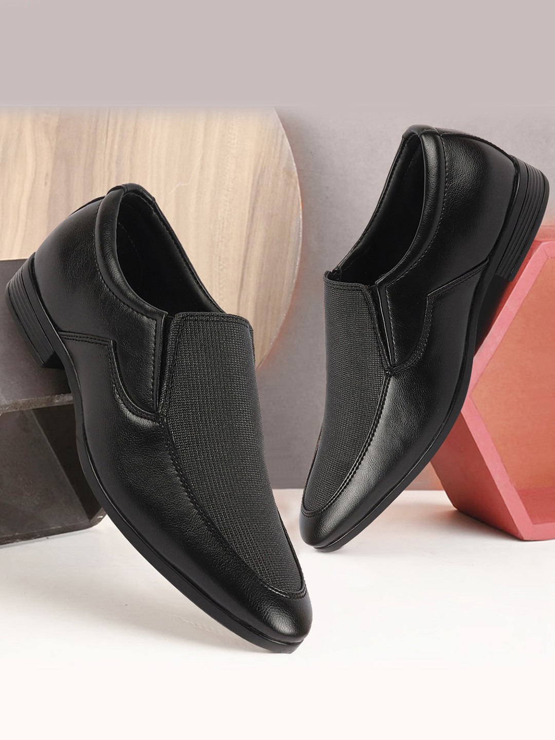 FAUSTO Men Pointed Toe Textured Formal Slip-On Shoes