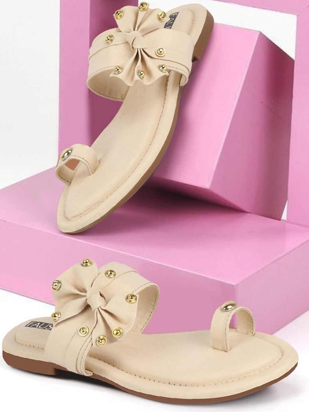 FAUSTO Bow Embellished One Toe Flats