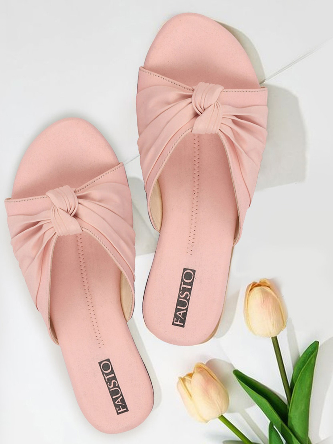 FAUSTO Bow Detailed Open Toe Flats
