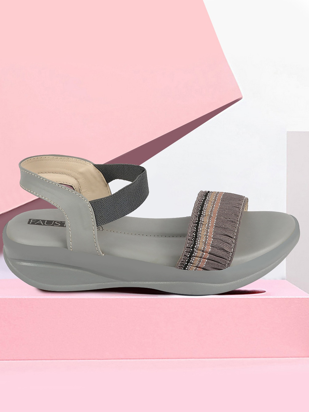 FAUSTO Striped Textured Open Toe Comfort Heels