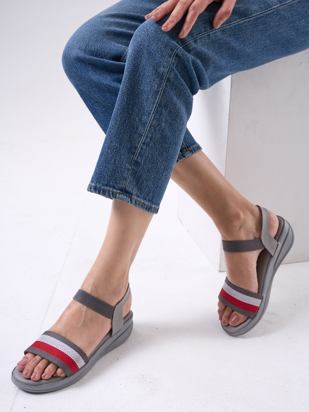 FAUSTO Striped Open Toe Comfort Heels
