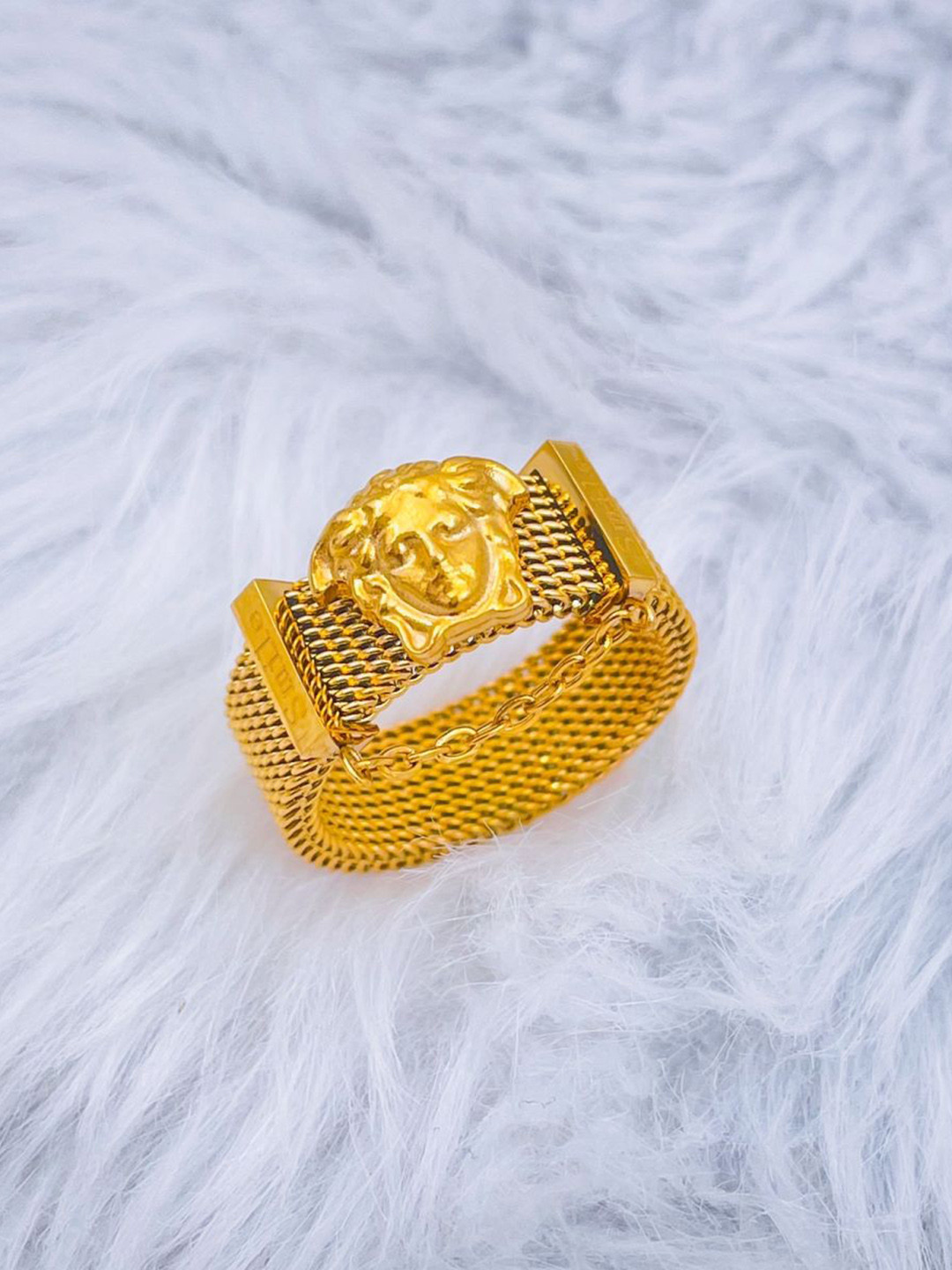 ZIVOM 18KT Gold-Plated Stainless Steel Mesh Chain Band Ring