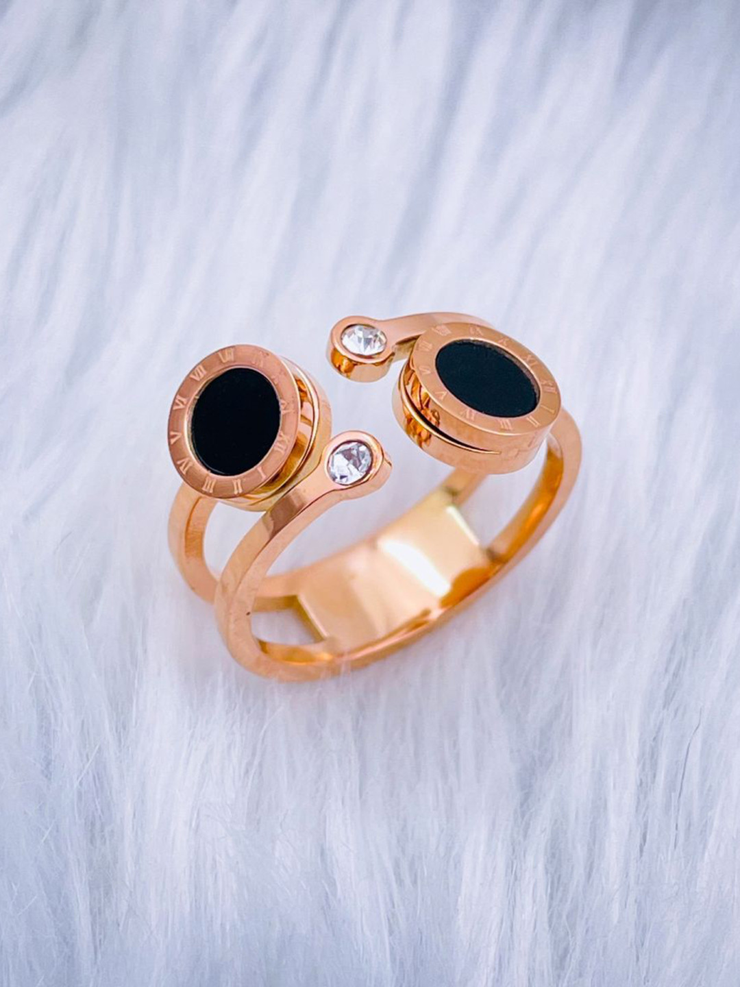 ZIVOM Rose Gold-Plated CZ-Stone Studded Double Circle Design Finger Ring