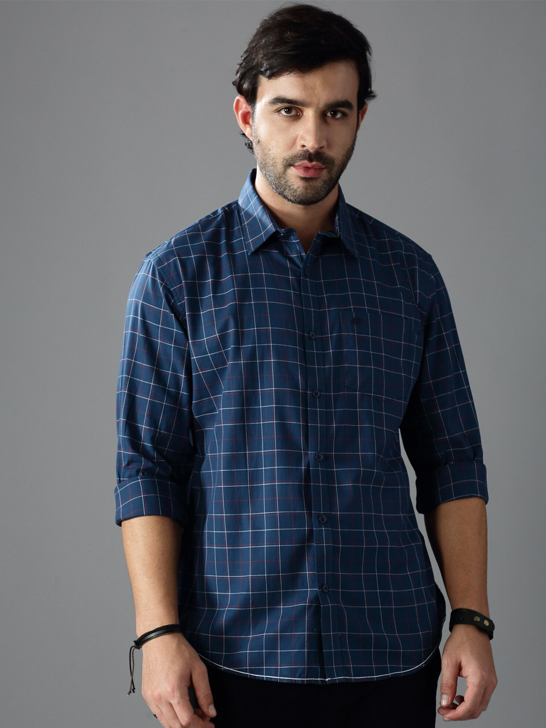 British Club Standard Grid Tattersall Checks Cotton Slim Fit Twill Casual Shirt