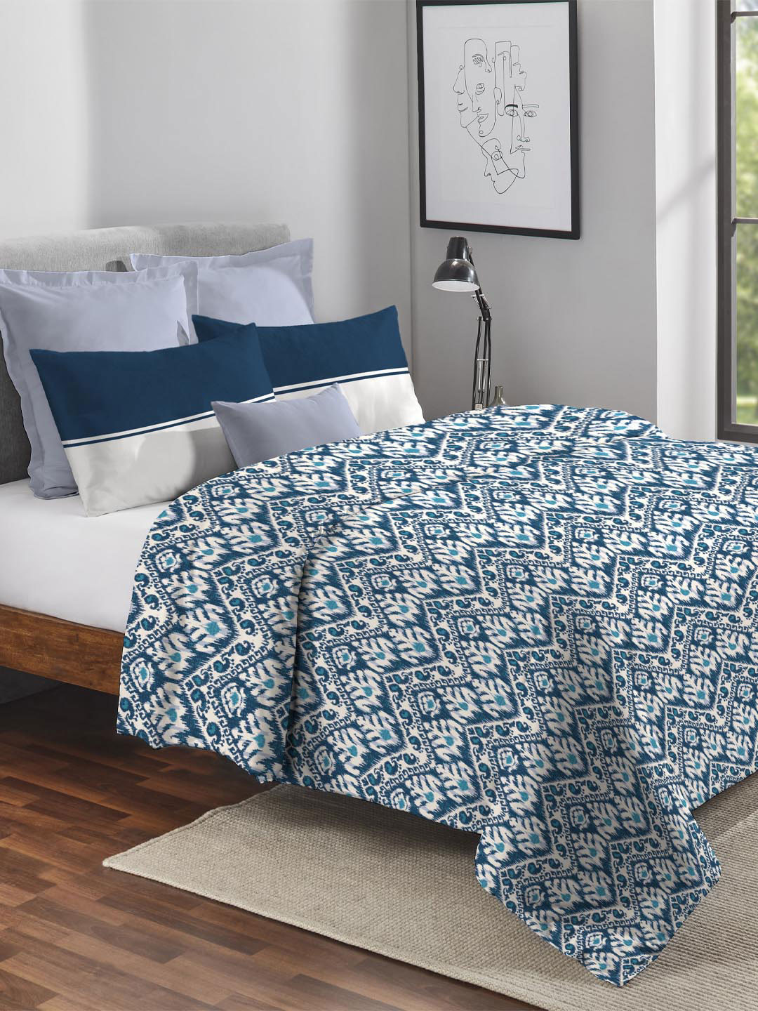 MYTRIDENT Urban Comfort White & Green Cotton Floral AC Room 120 GSM Double Bed Comforter