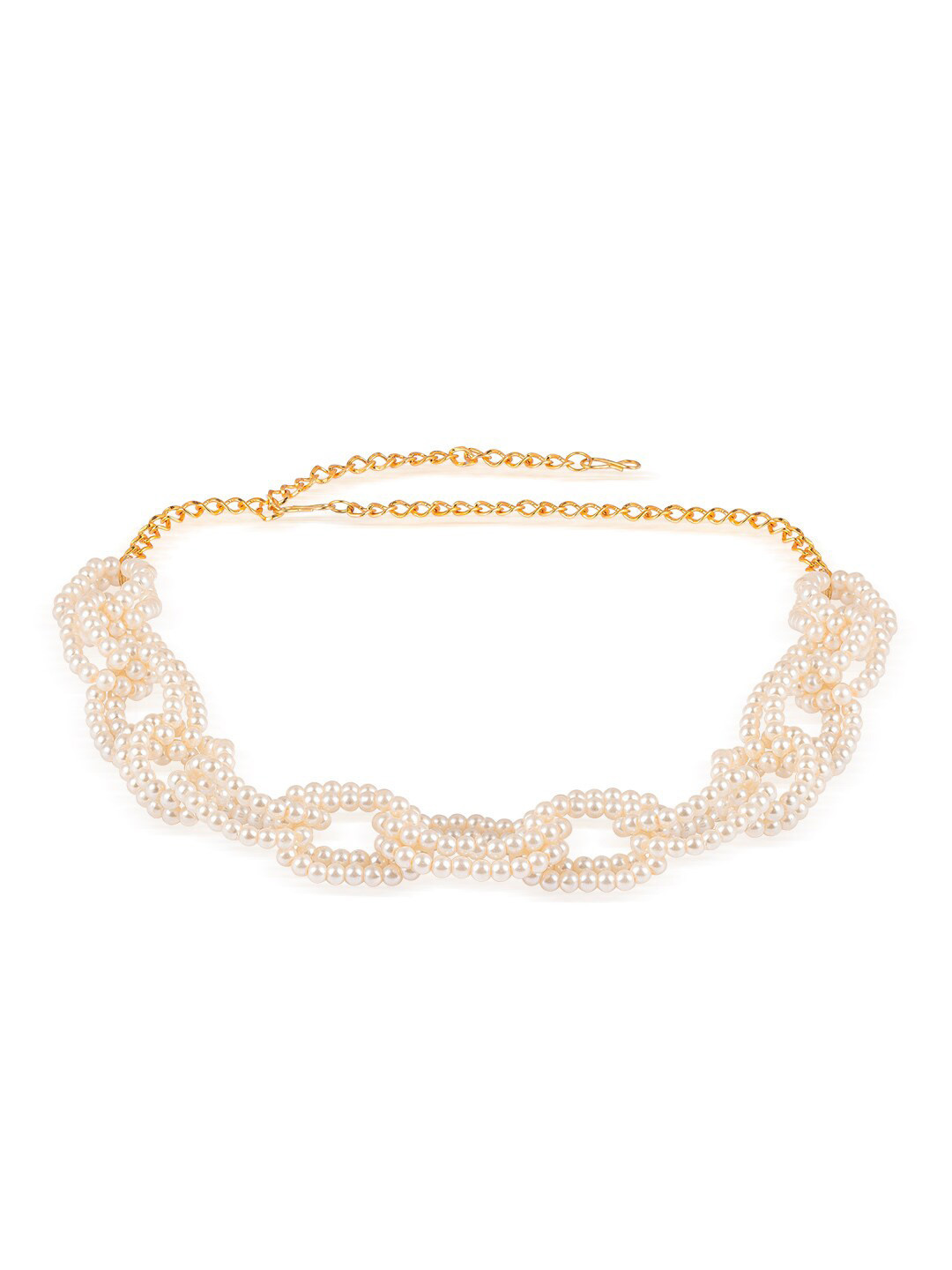 Hair Drama Co. Women Handcrafted White Pearls Link Head Chain Mathapatti Headband
