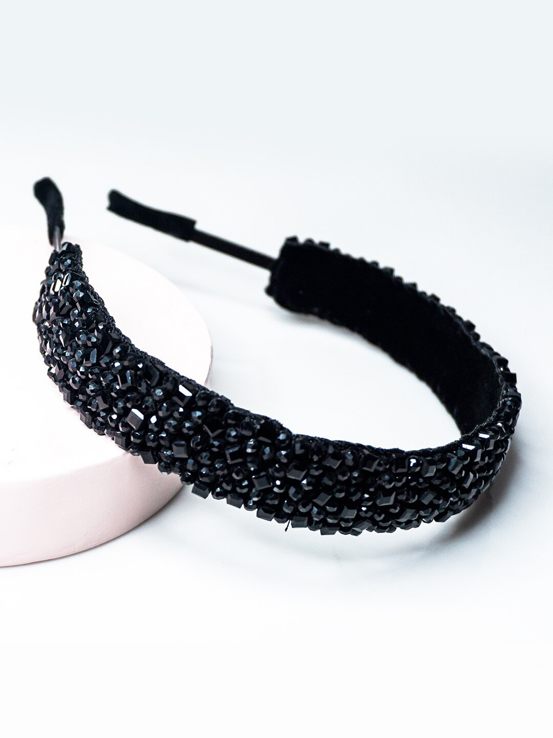 Hair Drama Co. Women Black Crystal Pebbles Headband Hair Hoops