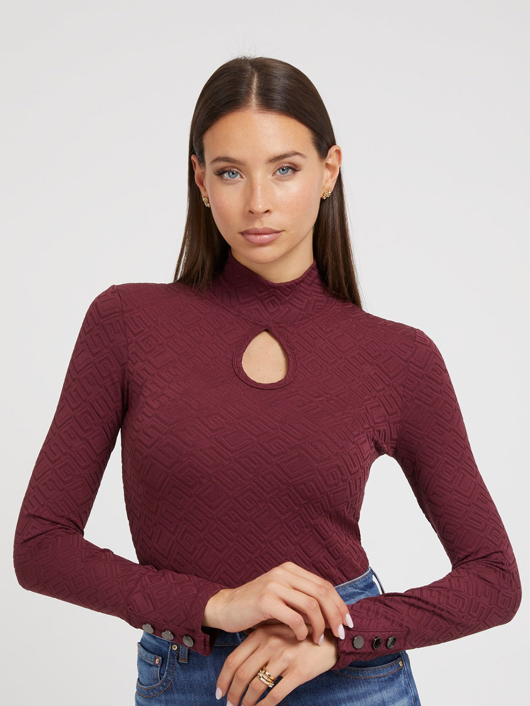 GUESS High Neck Long Sleeves Fitted Top