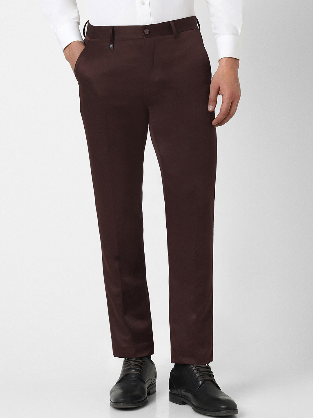 Van Heusen  Men Maroon Skinny Fit Formal Trousers