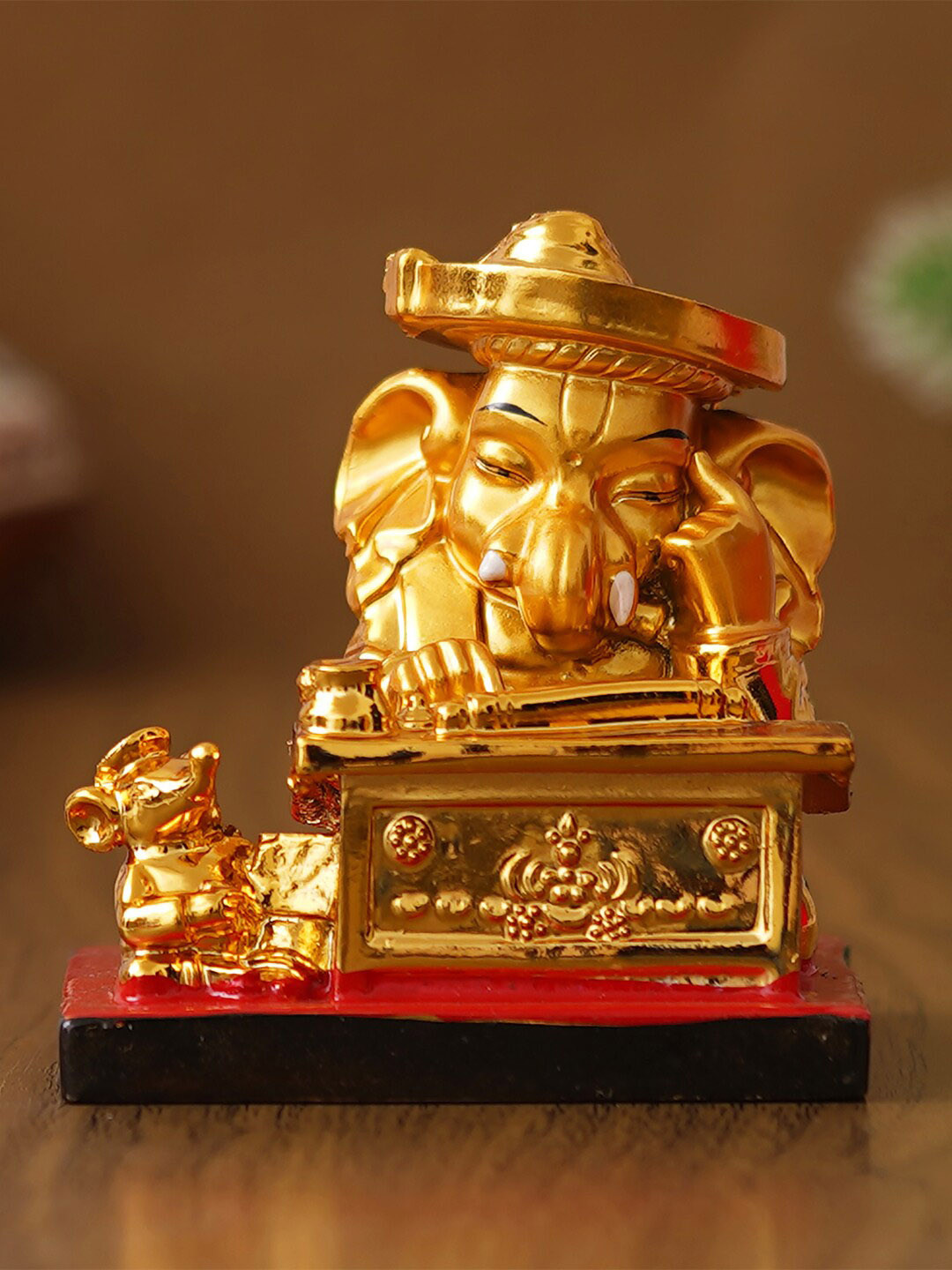 eCraftIndia Munim Lord Ganesha Gold Polyresin Metallic Prayer Room Small Showpiece - 3 Inches