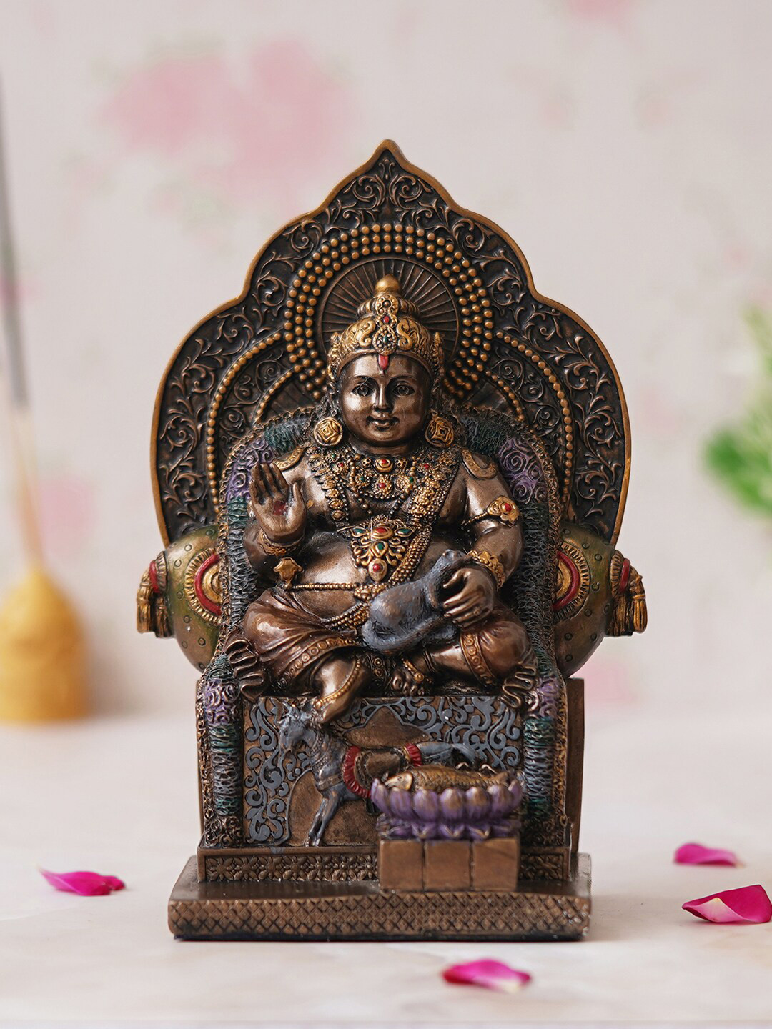 eCraftIndia Lord Kubera Brown Polyresin Natural Prayer Room Medium Showpiece - 3.3 Inches